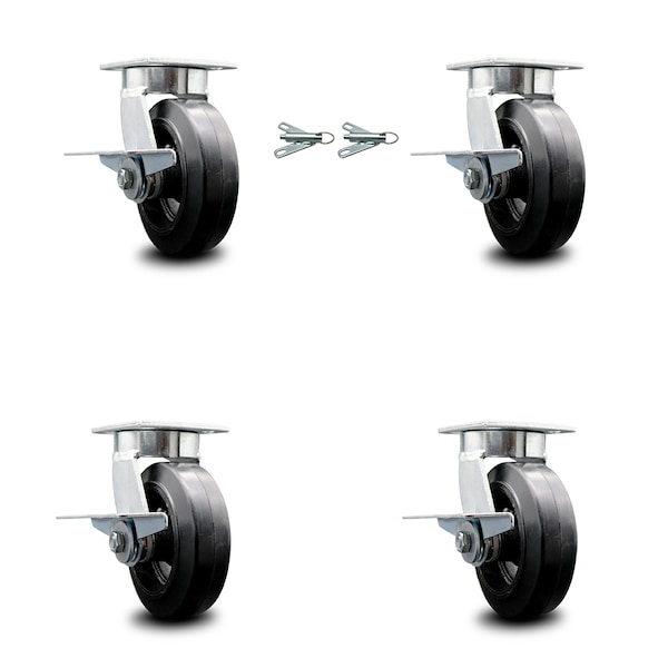 Service Caster 6 Inch Kingpinless Rubber on Steel Wheel Caster Brakes 2 Swivel Locks SCC, 4PK SCC-KP30S620-RSR-SLB-BSL-2-SLB-2 - main